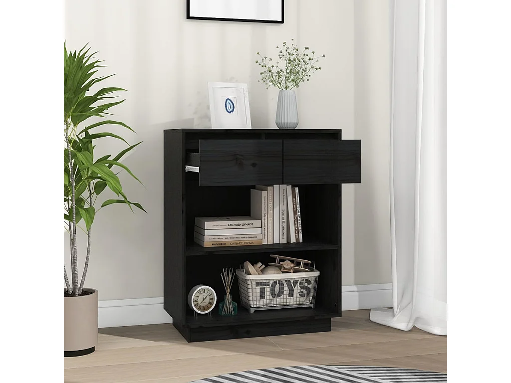 Armário consola 60x34x75 cm pinho maciço preto PT528379