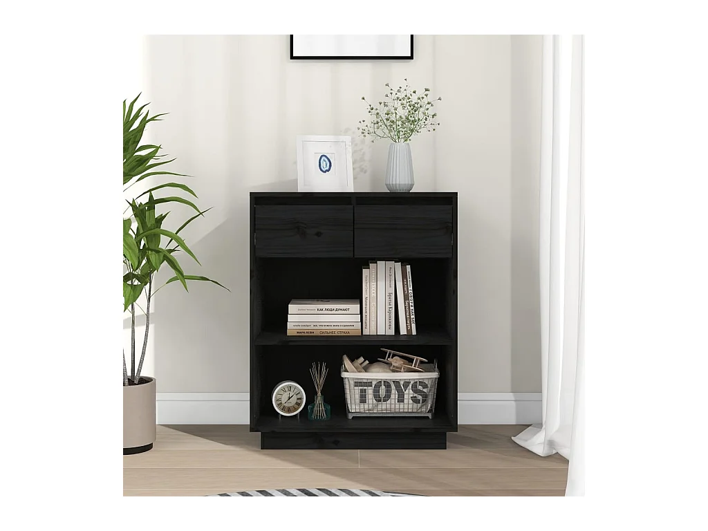 Armoire console Noir 60x34x75 cm Bois de pin solide QWE29400