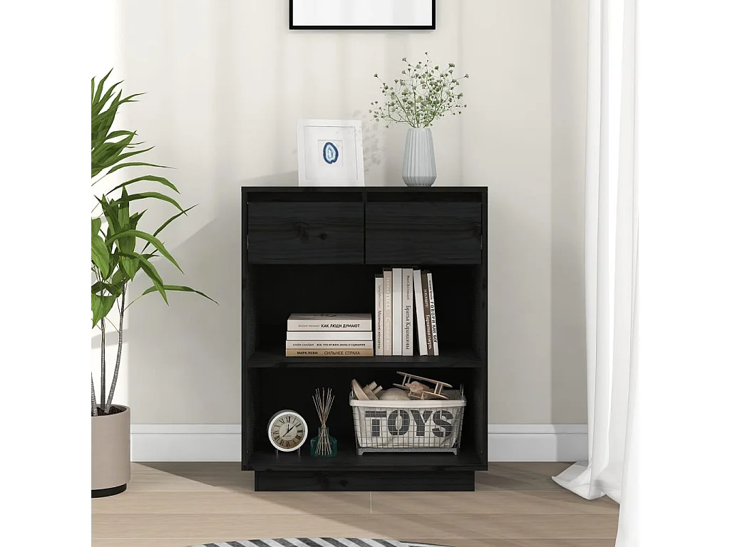 Armário consola 60x34x75 cm pinho maciço preto PT528379