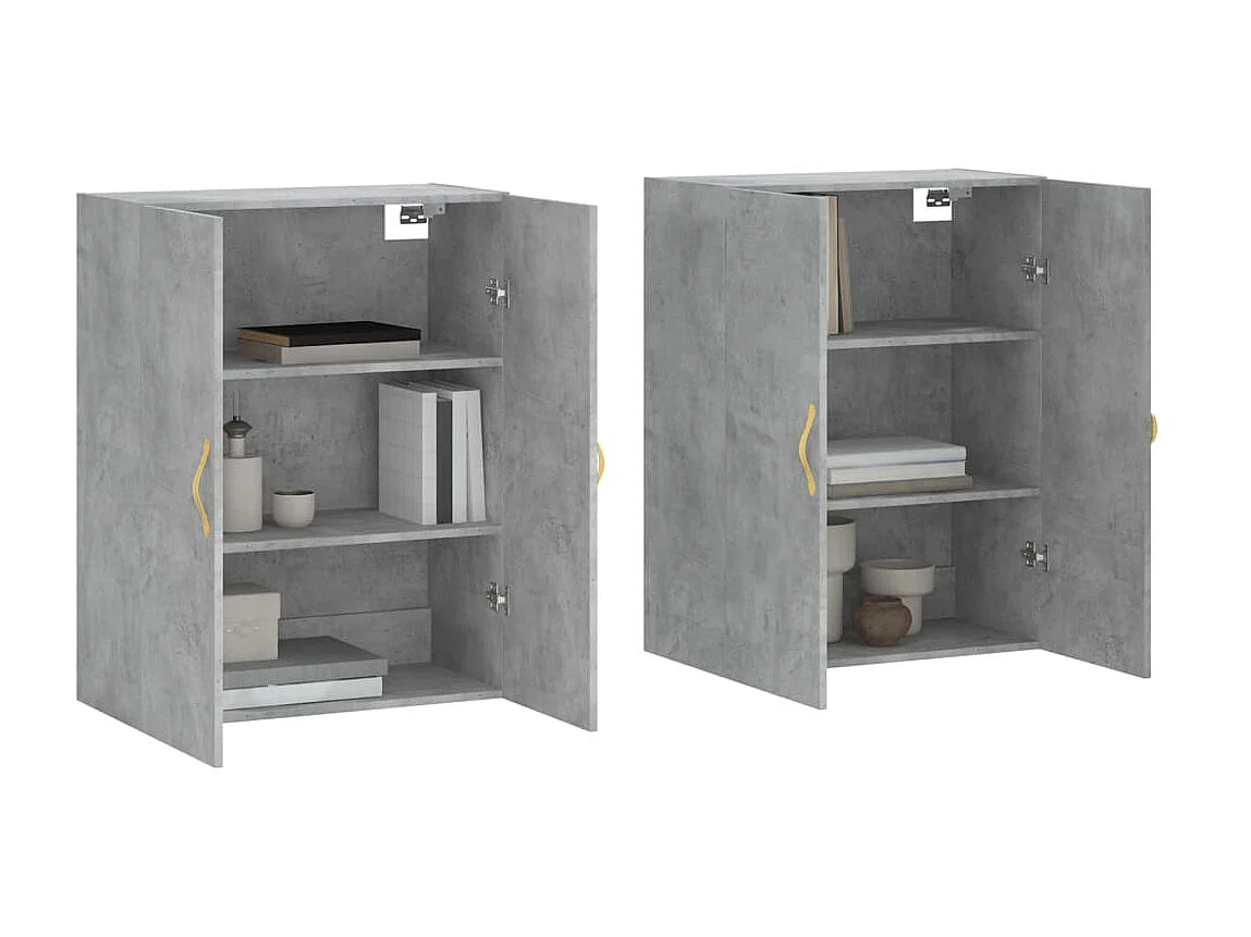 2 pcs Armoires murales gris béton 69,5x34x90 cm OIU94659