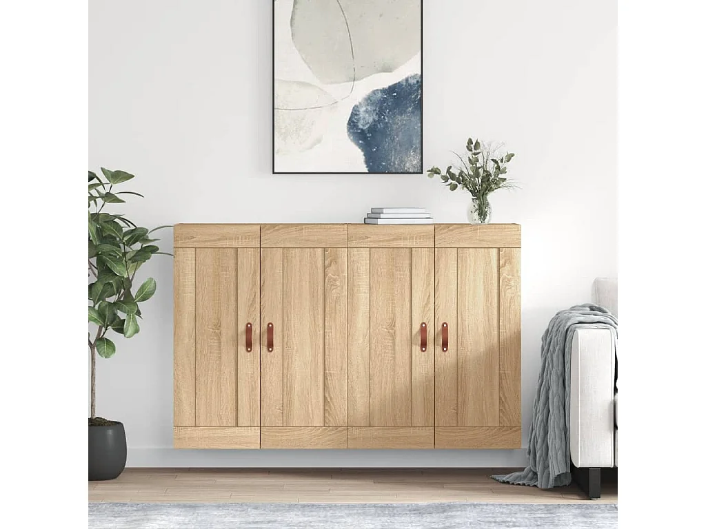 lot de 2 Armoires murales chêne sonoma bois d'ingénierie QWE94263