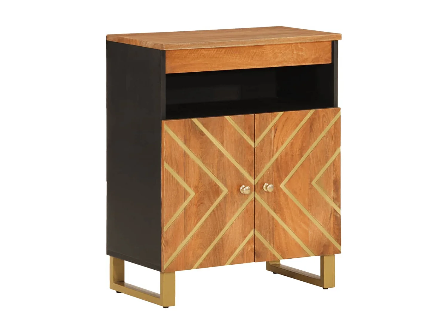 Armoire latérale marron et noir 60x33,5x75 cm bois de manguier QWE83931