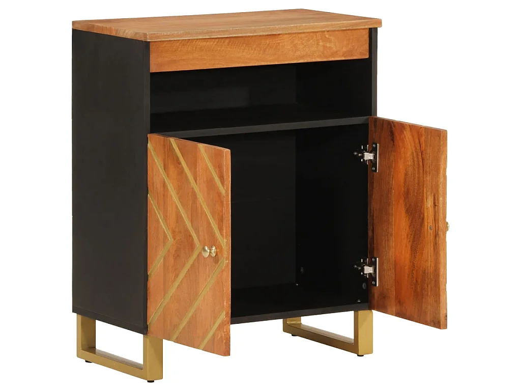 Armoire latérale marron et noir 60x33,5x75 cm bois de manguier QWE83931