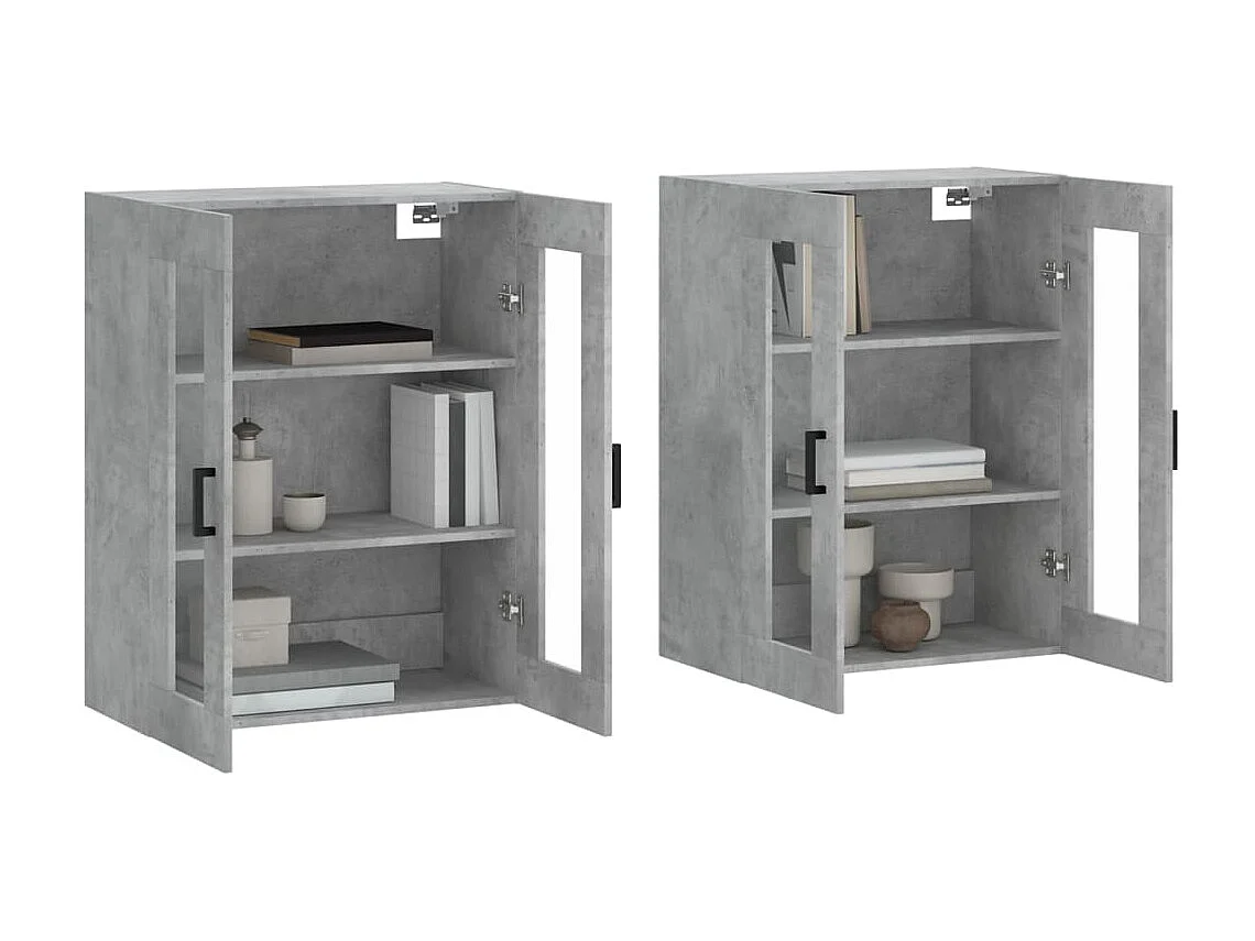 lot de 2 Armoires murales gris béton bois d'ingénierie QWE86674