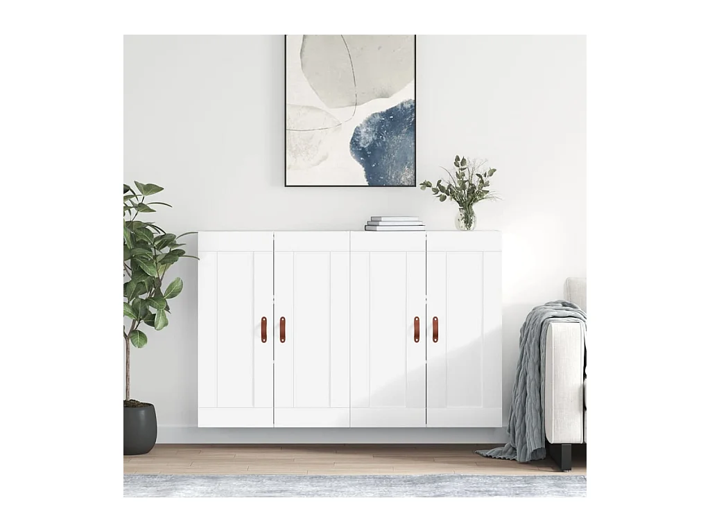 lot de 2 Armoires murales blanc bois d'ingénierie QWE56150