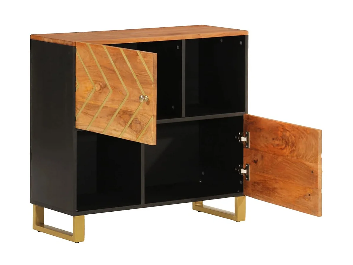 Armoire latérale marron et noir 80x33,5x75 cm bois de manguier QWE76571