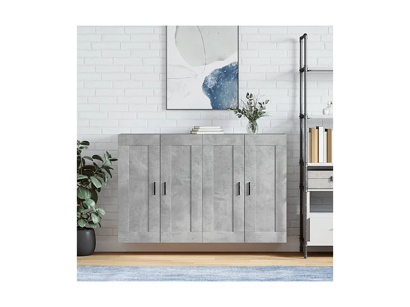 lot de 2 Armoires murales gris béton bois d'ingénierie QWE18499