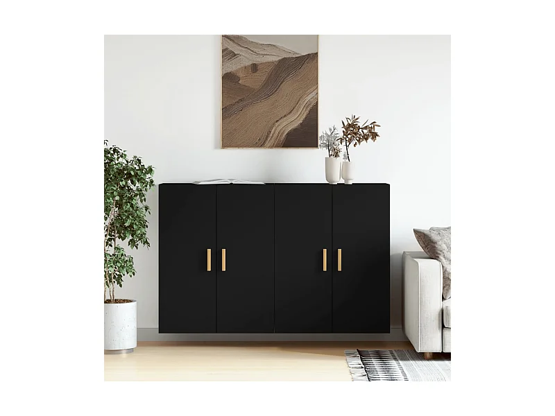 Móveis de parede 2 pcs derivados de madeira preto PT785782