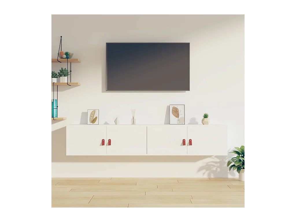 2 pcs Armoires murales Blanc 80x30x30 cm Bois de pin massif OIU67051