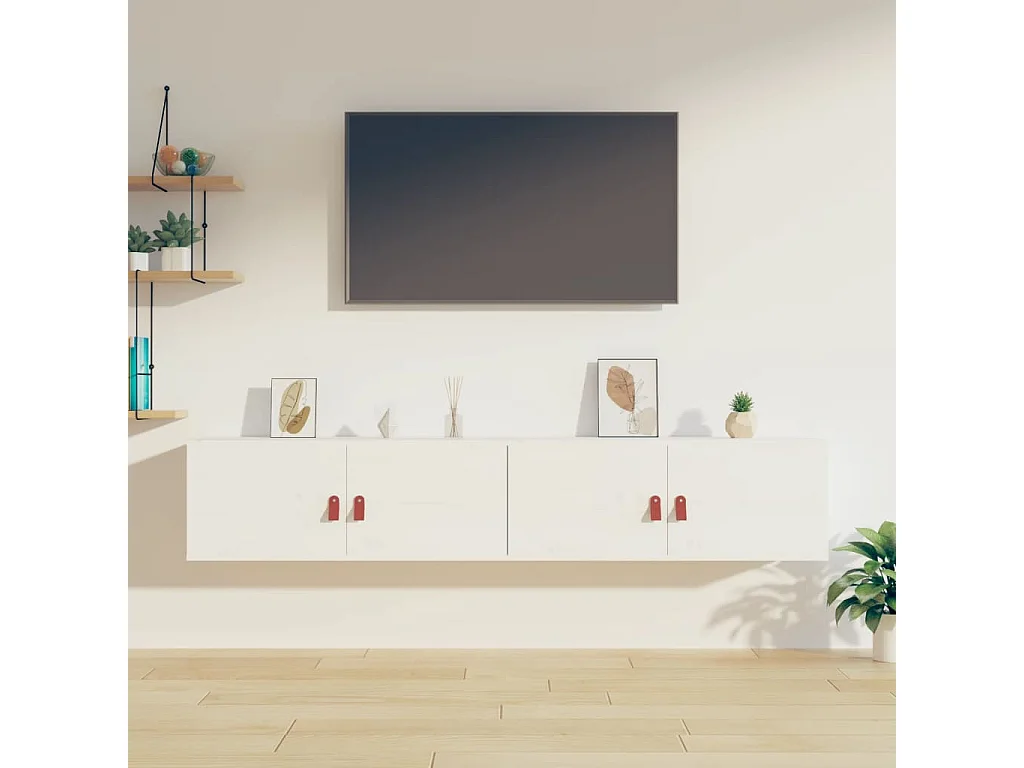 2 pcs Armoires murales Blanc 80x30x30 cm Bois de pin massif OIU67051