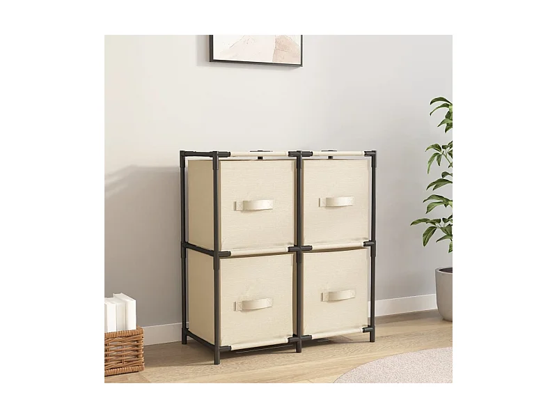 Armário de arrumação com 4 cestos tecido 63x30x71 cm aço creme PT862321