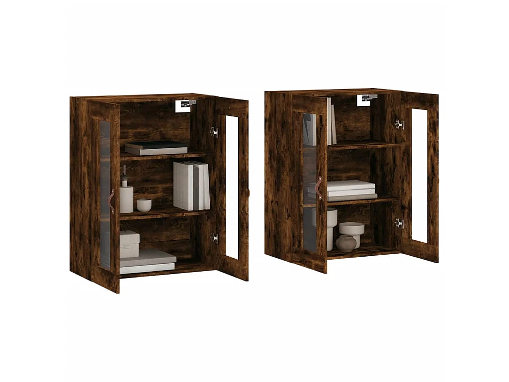 2 pcs Armoires murales chêne fumé bois d'ingénierie OIU53678