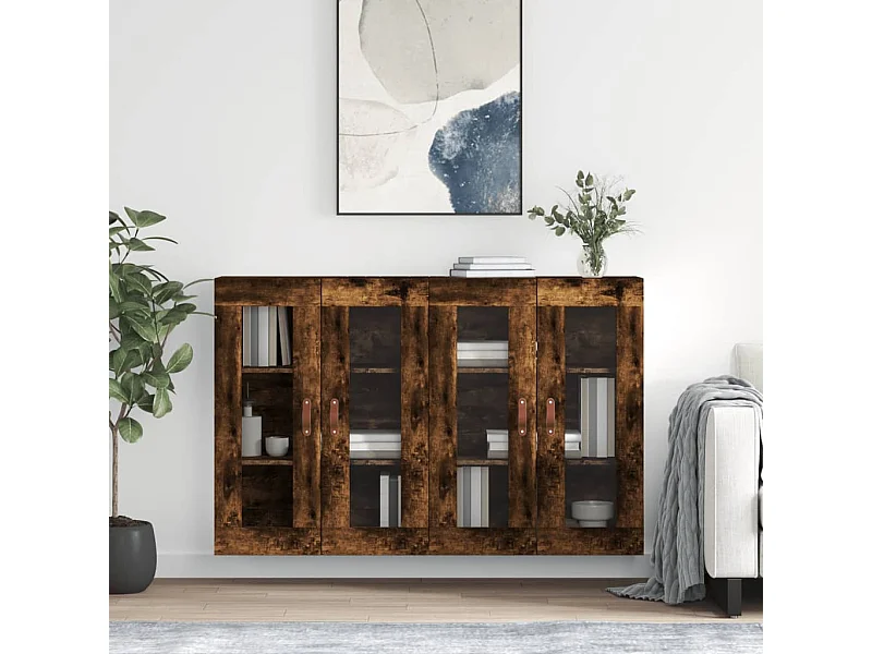 2 pcs Armoires murales chêne fumé bois d'ingénierie OIU53678