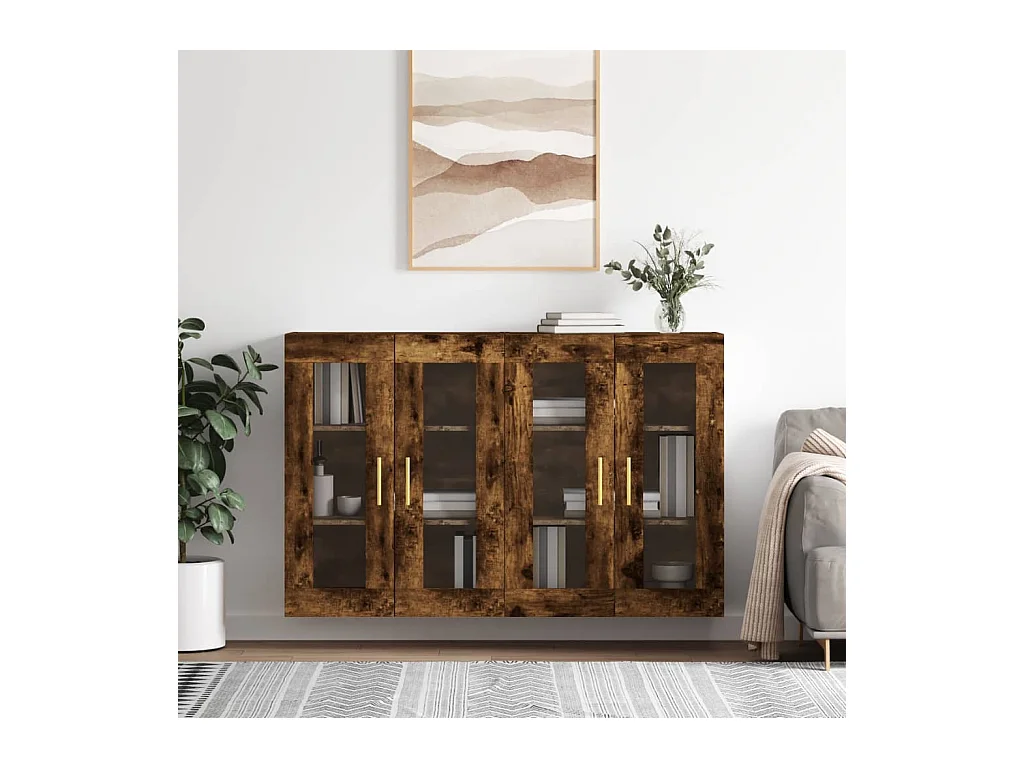 lot de 2 Armoires murales chêne fumé bois d'ingénierie QWE10272