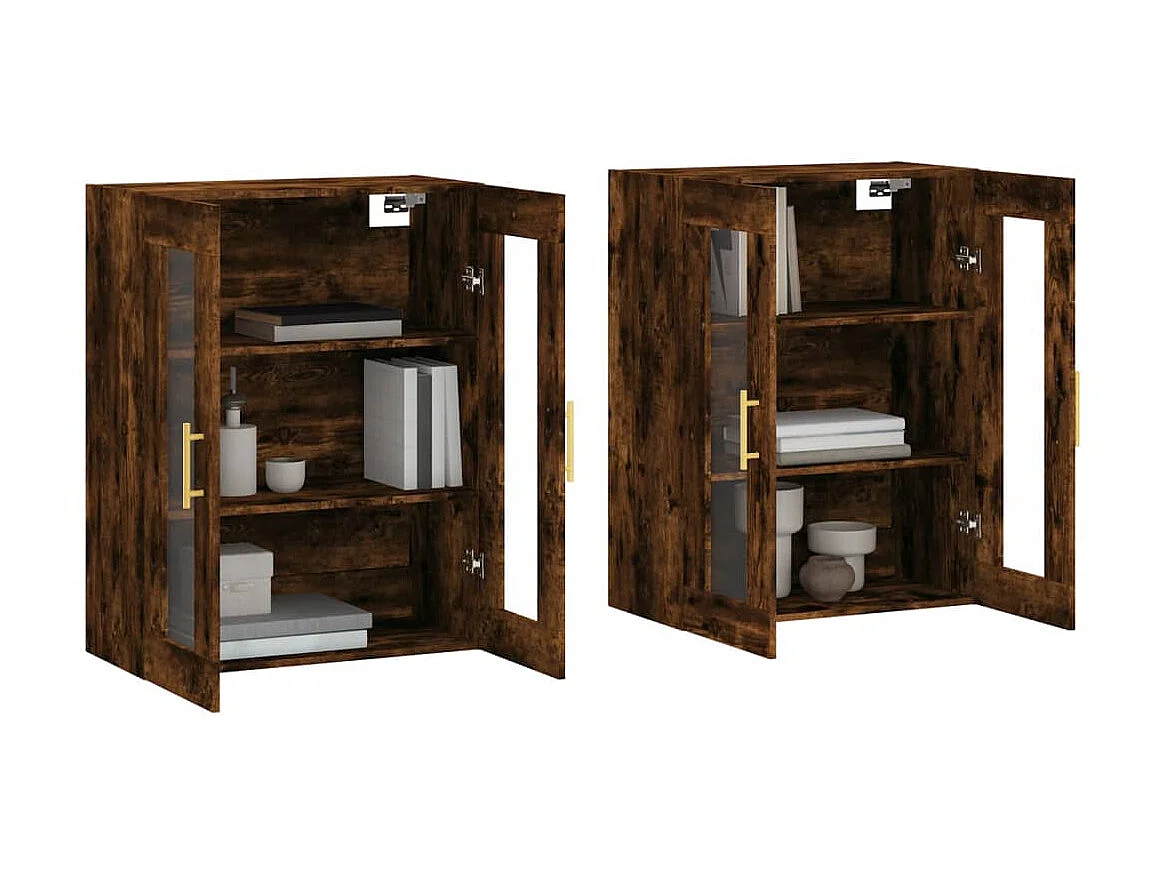 lot de 2 Armoires murales chêne fumé bois d'ingénierie QWE10272