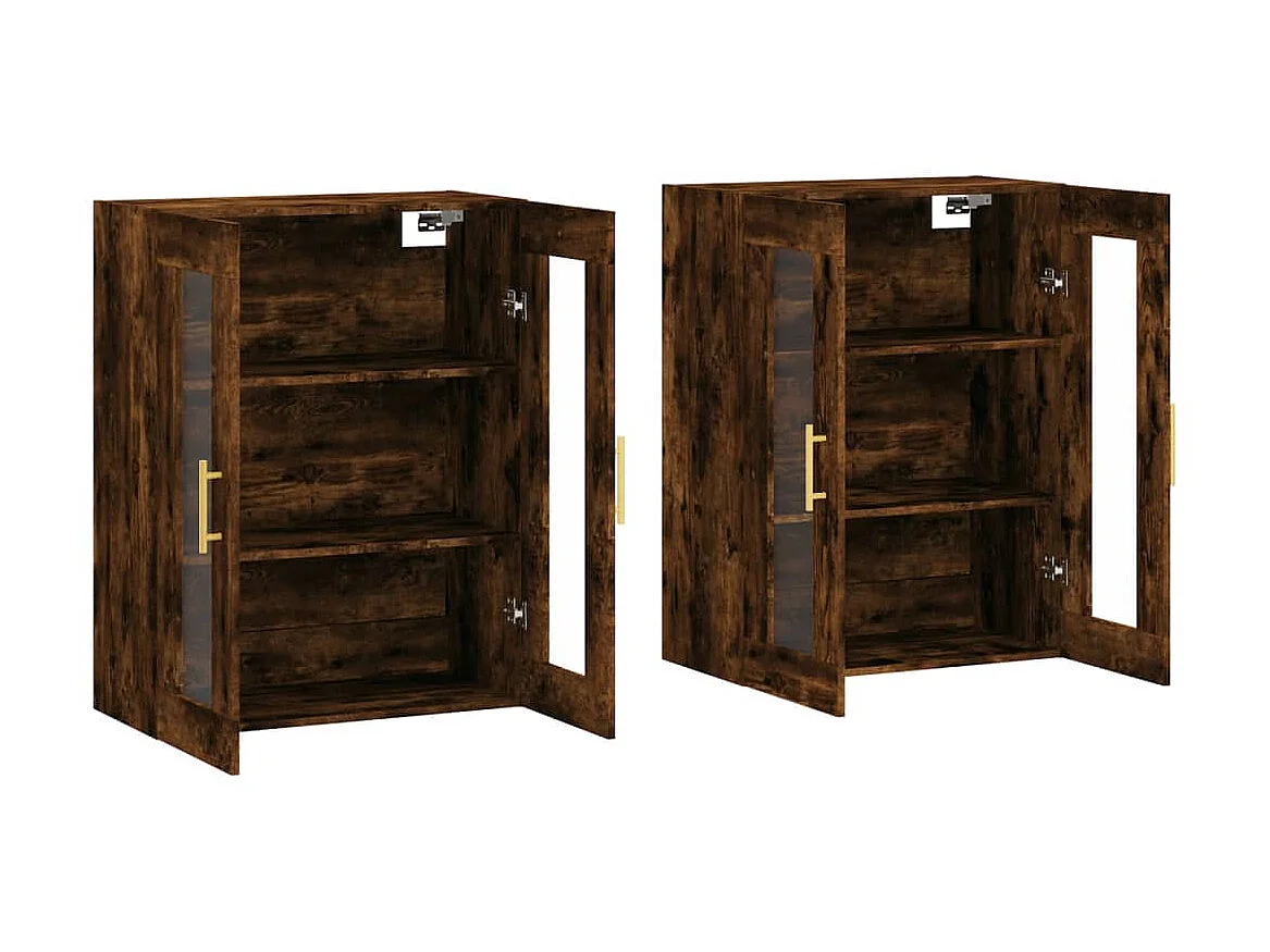 lot de 2 Armoires murales chêne fumé bois d'ingénierie QWE10272