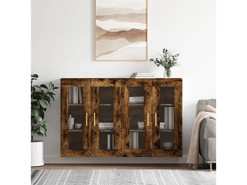 lot de 2 Armoires murales chêne fumé bois d'ingénierie QWE10272