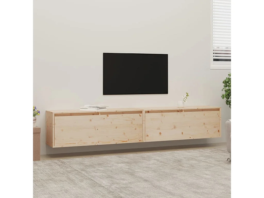 Armario de pared 2 uds madera maciza de pino 100x30x35cm ES453643