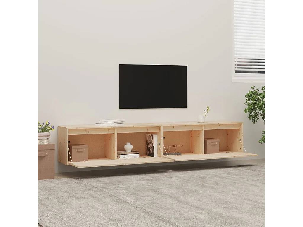 Armario de pared 2 uds madera maciza de pino 100x30x35cm ES453643