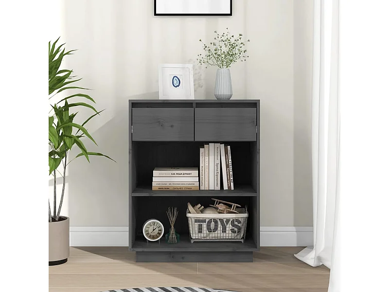 Armoire console Gris 60x34x75 cm Bois de pin solide QWE20088