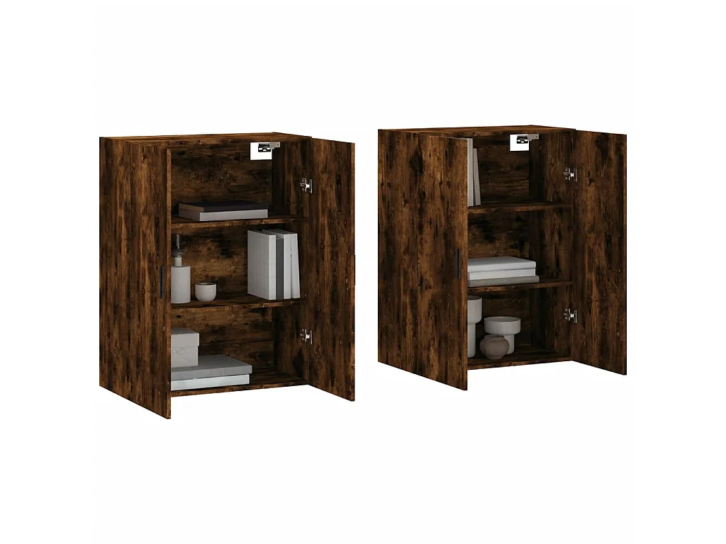 lot de 2 Armoires murales chêne fumé 69,5x34x90 cm QWE64152