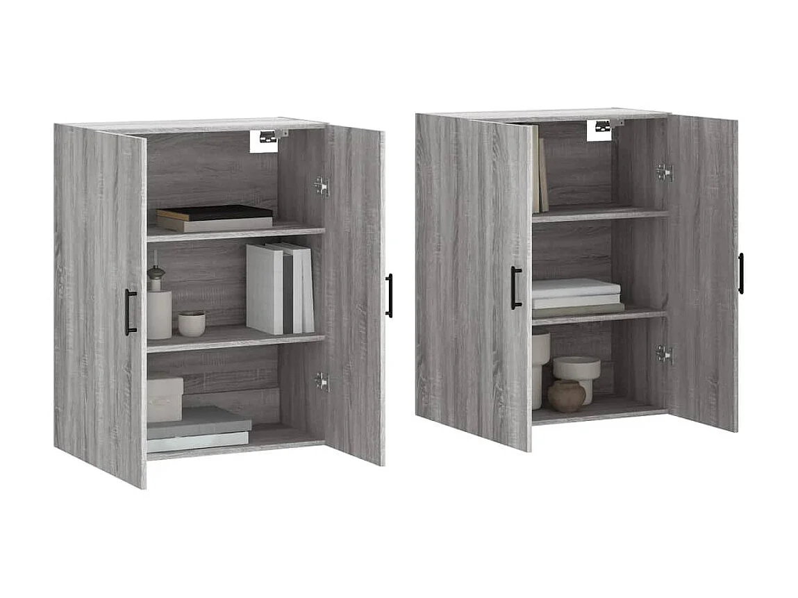 lot de 2 Armoires murales sonoma gris 69,5x34x90 cm QWE58645