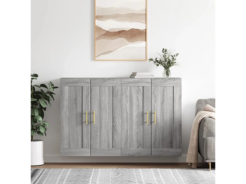 lot de 2 Armoires murales sonoma gris bois d'ingénierie QWE44386