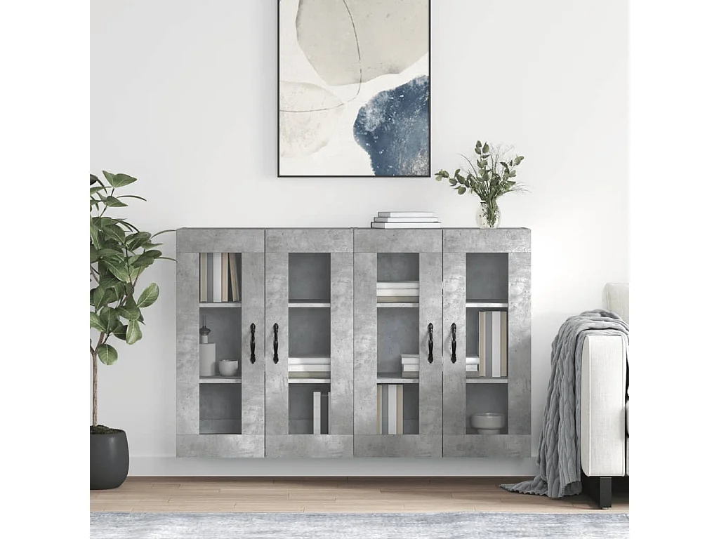 lot de 2 Armoires murales gris béton bois d'ingénierie QWE40902