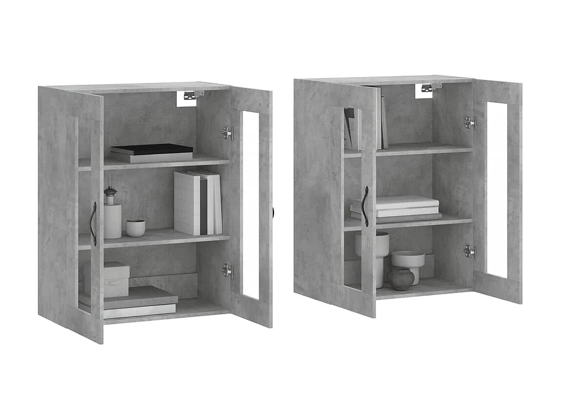 lot de 2 Armoires murales gris béton bois d'ingénierie QWE40902