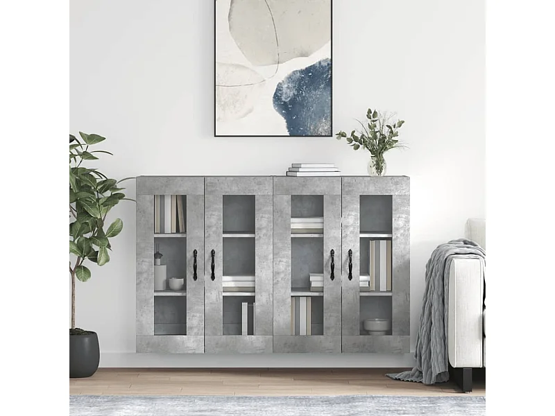 lot de 2 Armoires murales gris béton bois d'ingénierie QWE40902