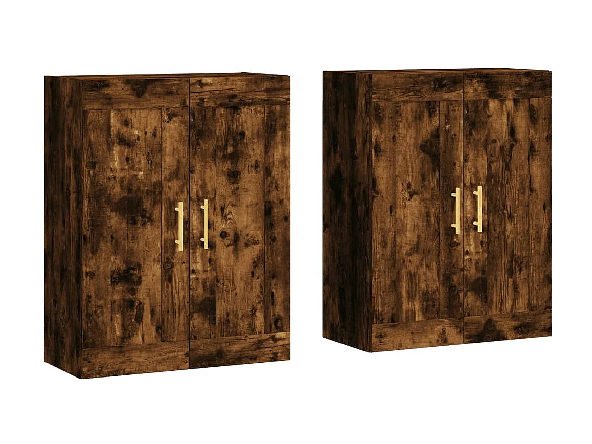 lot de 2 Armoires murales chêne fumé bois d'ingénierie QWE17448