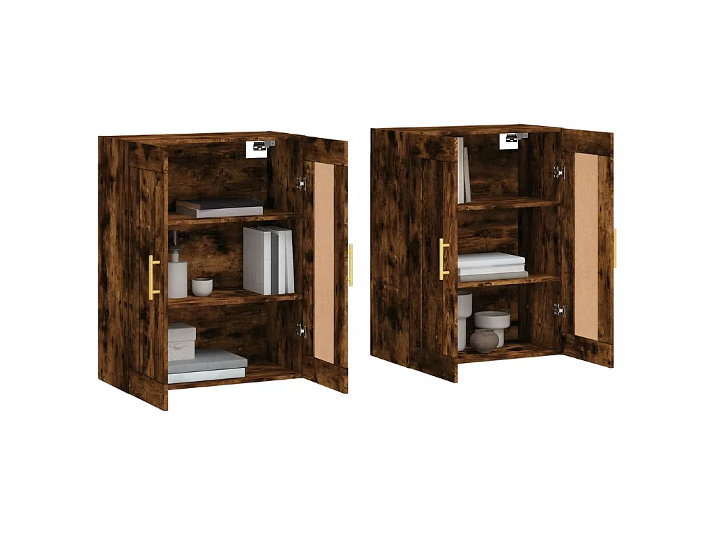 lot de 2 Armoires murales chêne fumé bois d'ingénierie QWE17448