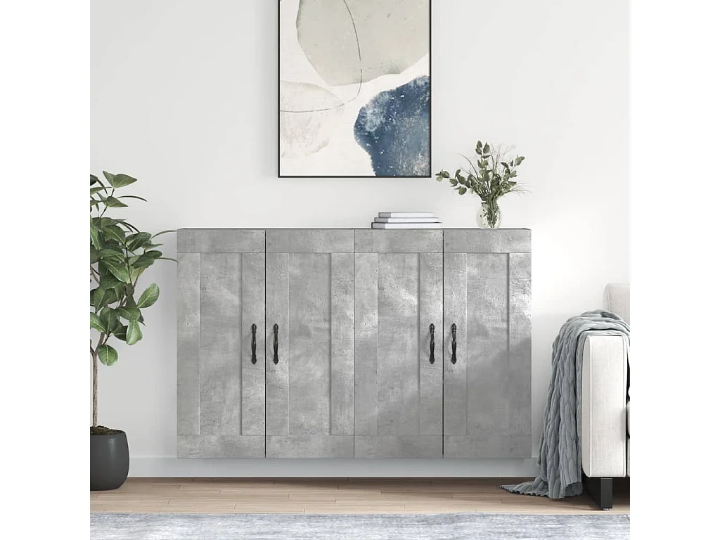 lot de 2 Armoires murales gris béton bois d'ingénierie QWE12968