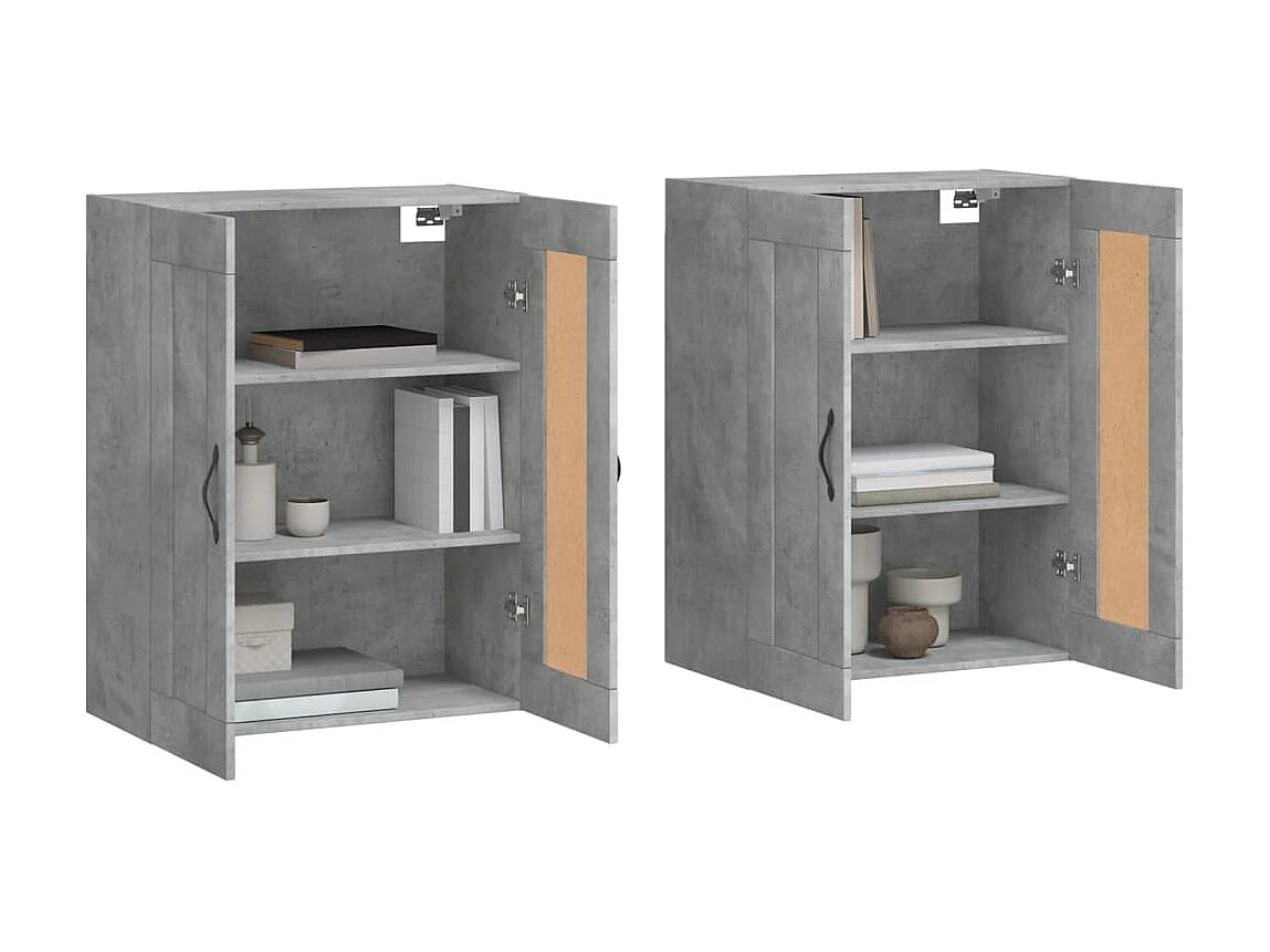 lot de 2 Armoires murales gris béton bois d'ingénierie QWE12968