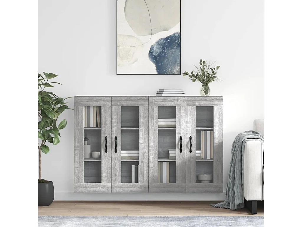 lot de 2 Armoires murales sonoma gris bois d'ingénierie QWE82611