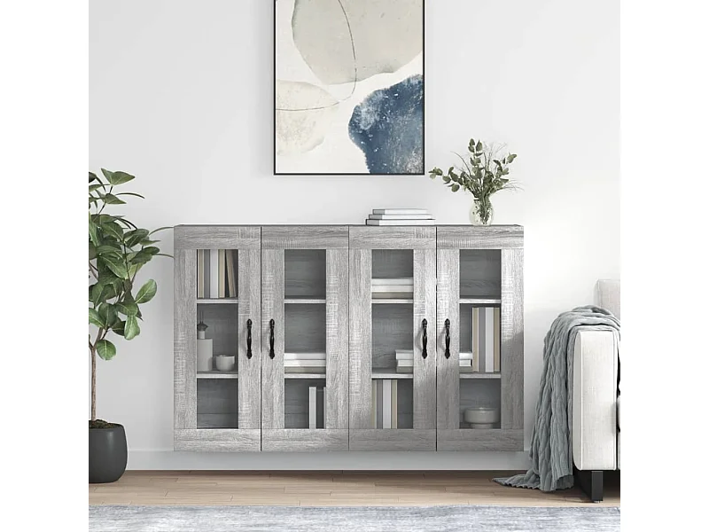 lot de 2 Armoires murales sonoma gris bois d'ingénierie QWE82611