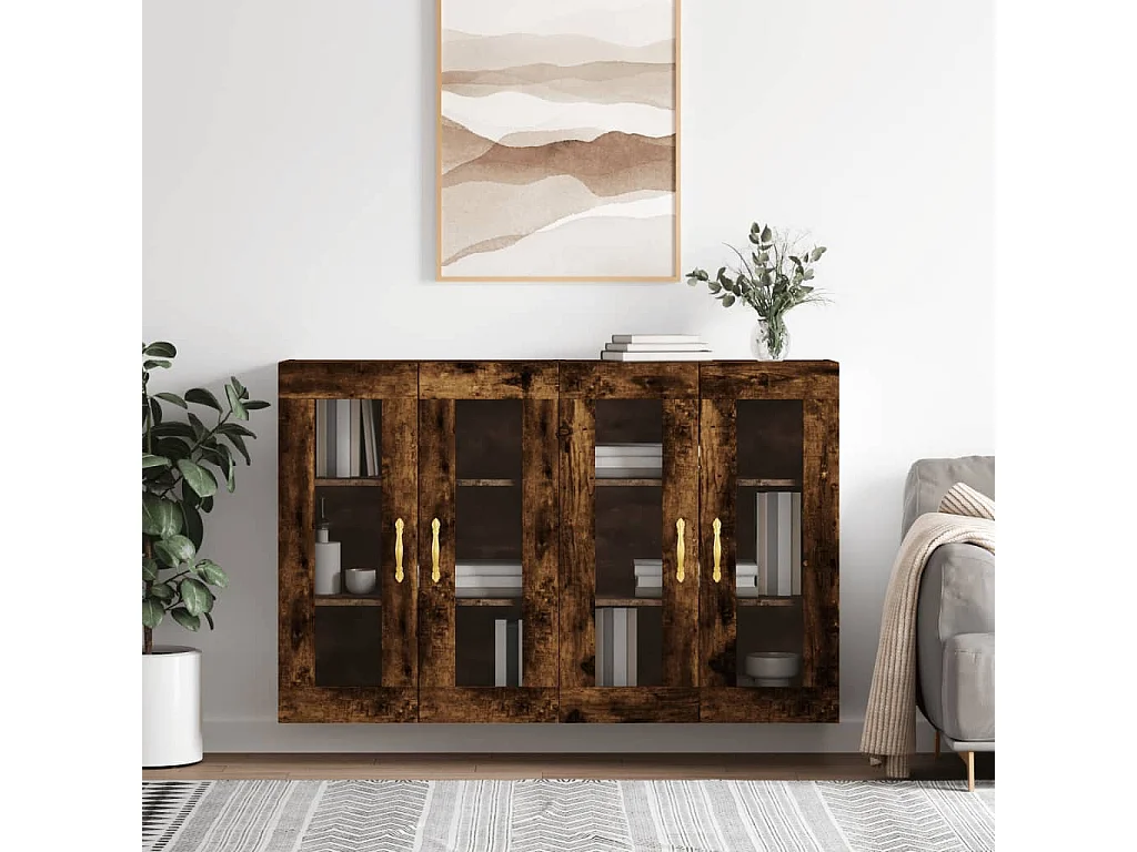 2 pcs Armoires murales chêne fumé bois d'ingénierie OIU47436