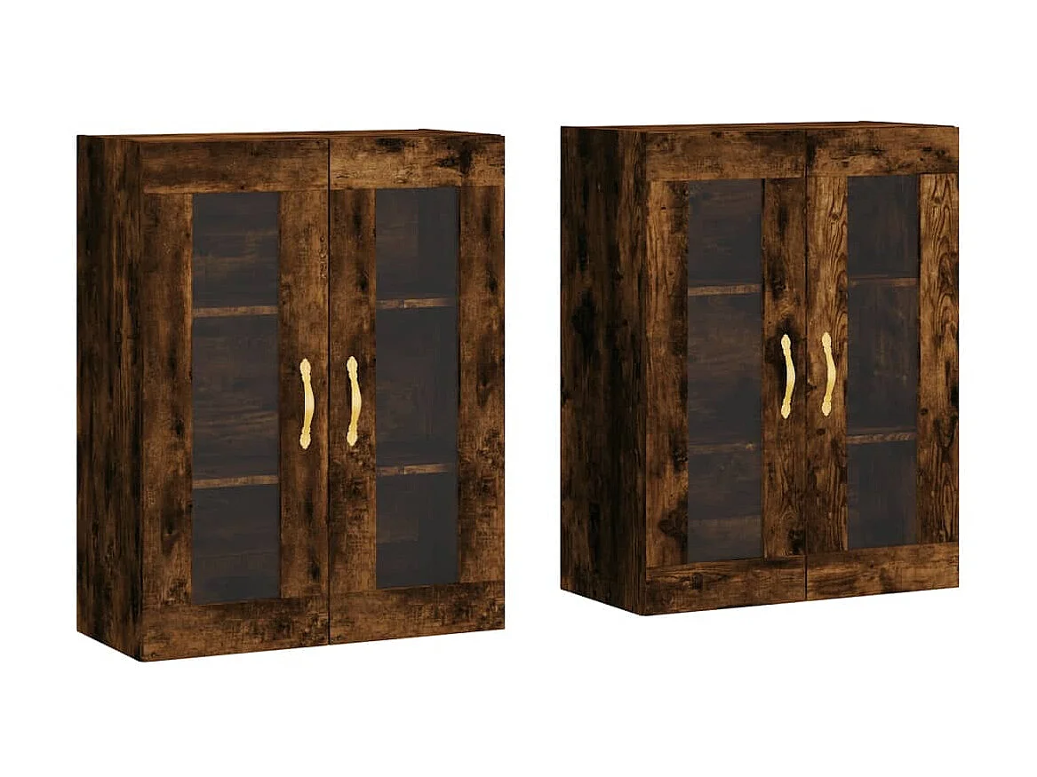 2 pcs Armoires murales chêne fumé bois d'ingénierie OIU47436