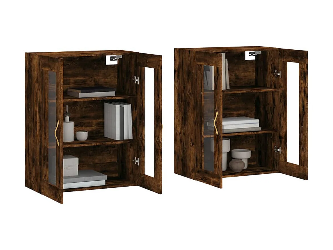 2 pcs Armoires murales chêne fumé bois d'ingénierie OIU47436
