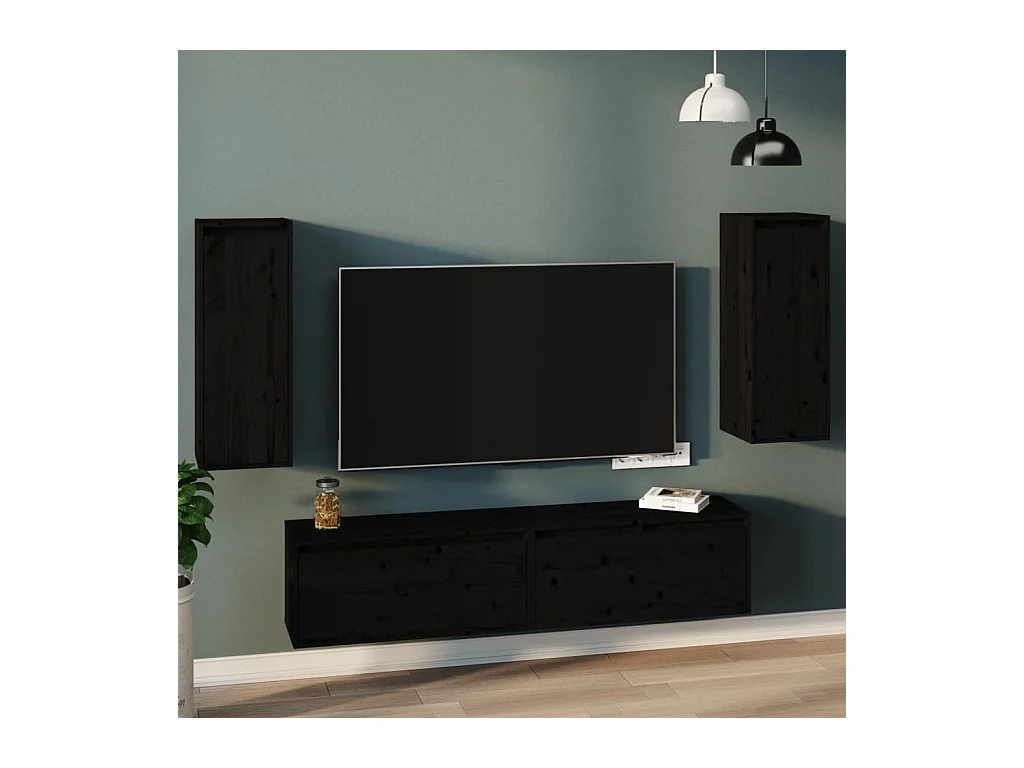 2 pcs Armoires murales Noir 30x30x80 cm Bois de pin massif OIU55058