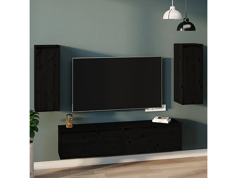 Armarios de pared 2 uds madera maciza de pino negro 30x30x80 cm ES127194