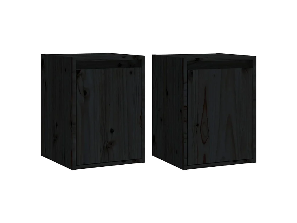 Armario de pared 2 uds madera maciza de pino negro 30x30x40 cm ES360970