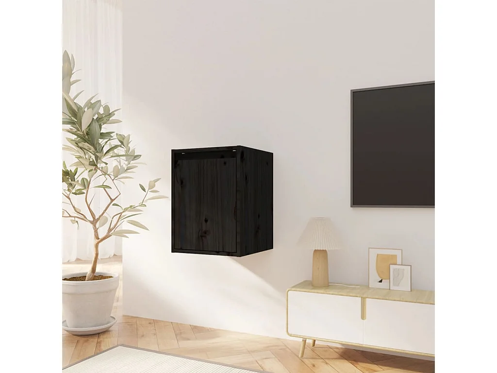 Armario de pared 2 uds madera maciza de pino negro 30x30x40 cm ES360970