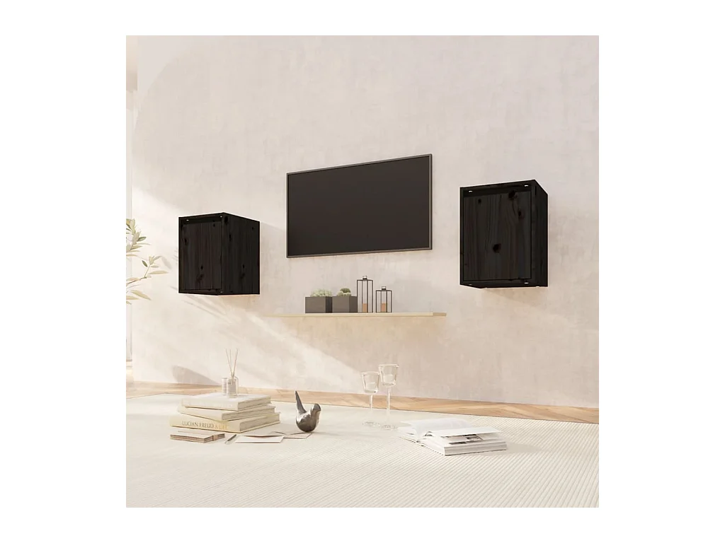 2 pcs Armoires murales Noir 30x30x40 cm Bois de pin massif OIU27073