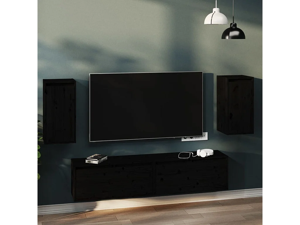 Armarios de pared 2 uds madera maciza de pino negro 30x30x60 cm ES287702