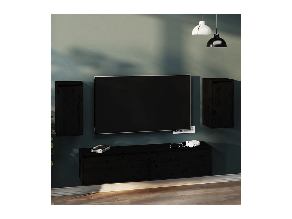2 pcs Armoires murales Noir 30x30x60 cm Bois de pin massif OIU21433