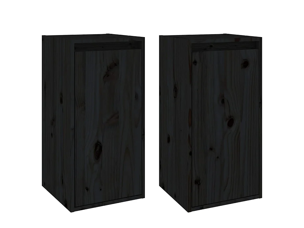 2 pcs Armoires murales Noir 30x30x60 cm Bois de pin massif OIU21433