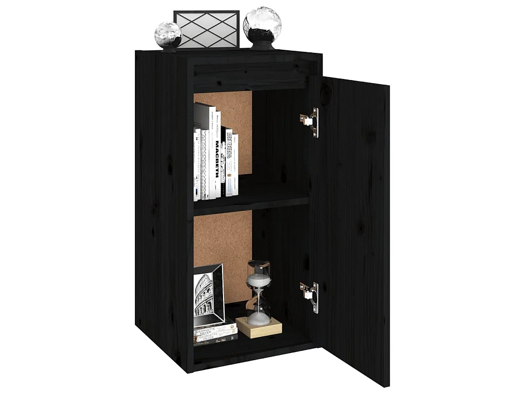 2 pcs Armoires murales Noir 30x30x60 cm Bois de pin massif OIU21433
