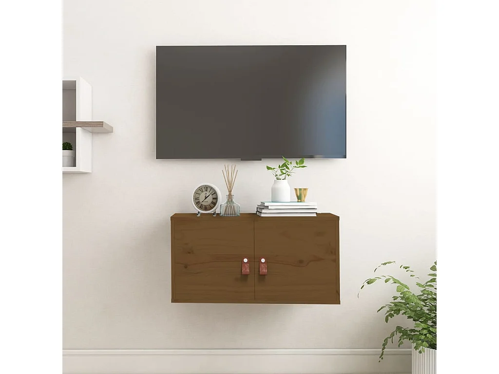 Armario de pared madera maciza de pino marrón miel 60x30x30 cm ES586636