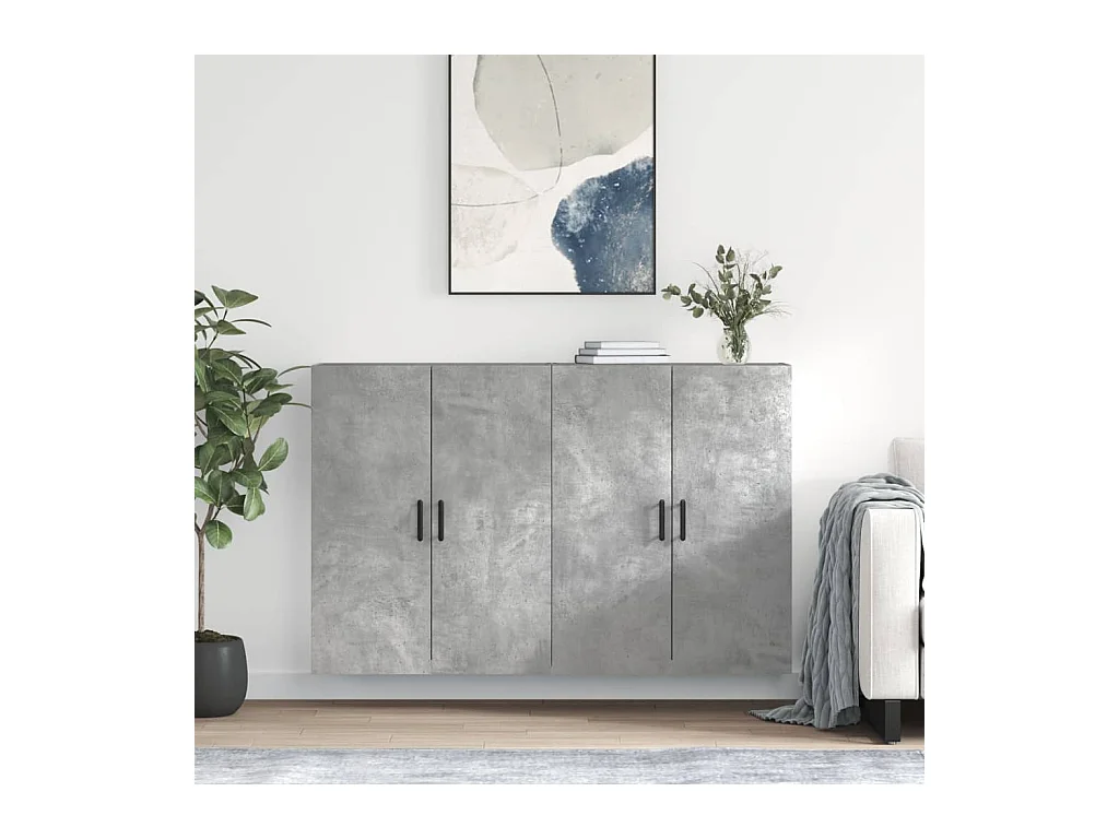 lot de 2 Armoires murales gris béton 69,5x34x90 cm QWE63921